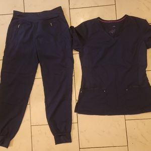 Purple Label Yoga Navy Blue Scrub Set With Jogger Bottoms